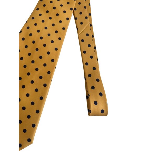 MARKS & SPENCER St Michaels Silk Yellow Navy Polka Dot Tie - Picture 3 of 7